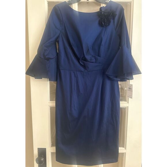 Alex Evenings Womens Side Ruched Midi Sheath Dress navy blue size 6 - Picture 6 of 10